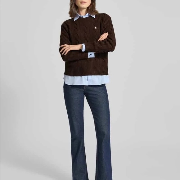 Ralph Lauren Dark Brown Cable-Knit Crewneck Sweater - Picture 2 of 3